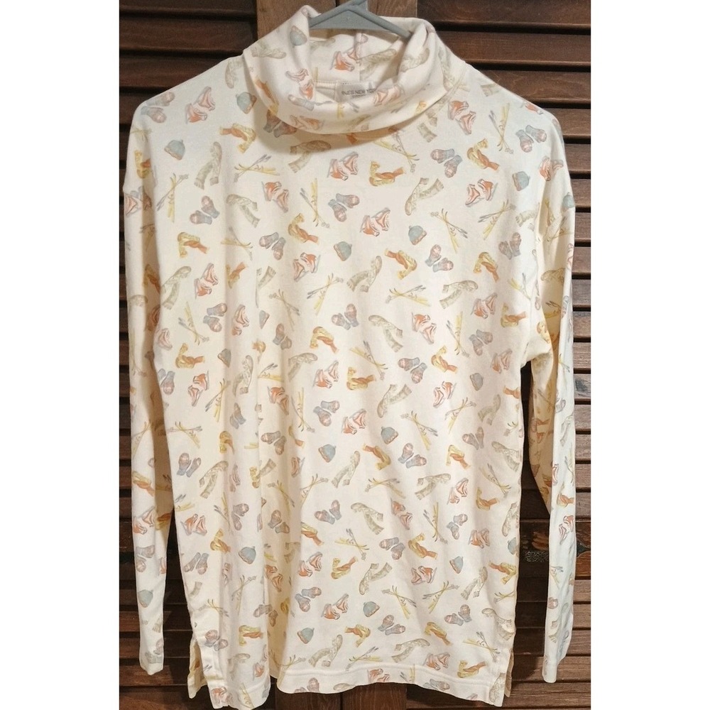 Jones New York Womens Size S‎ Cream Turtle Neck Long Sleeve Pullover Ski Whimsy